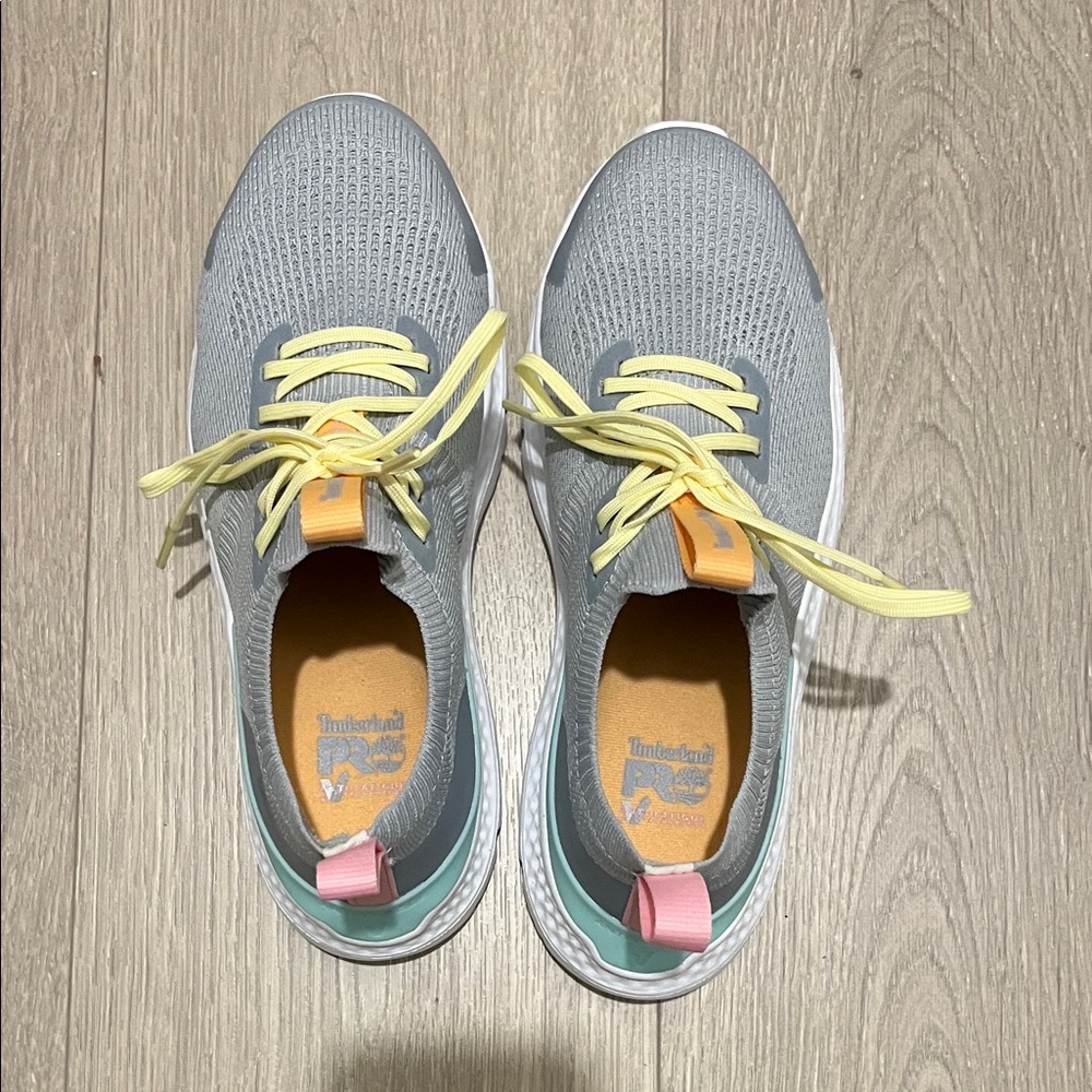 Timberland Gray Sneakers with Yellow Accents size 5.5 wide